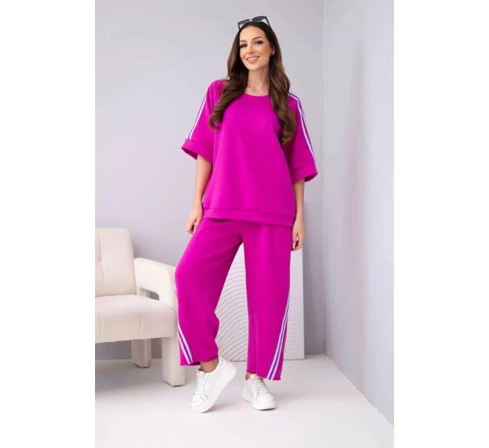 Dámský máslový komplet z viskózy mikina a kalhoty s lampasy tmavě fialový