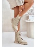 Kožené botky s na zip  Béžové model 21675548 - CheBello