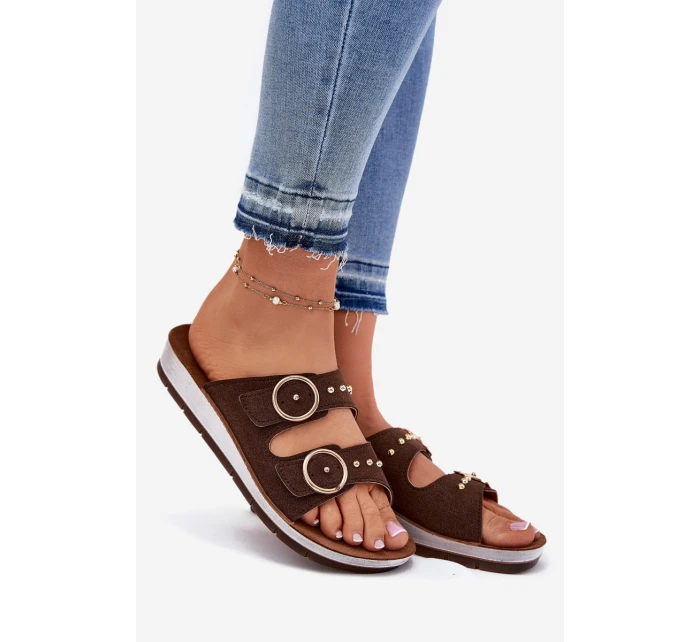 Pohodlné dámské pantofle model 21697973 hnědé - Inblu