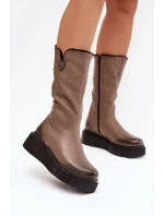 Kožené Dámské Kozačky S Tmavě Béžové model 21821669 - Zazoo