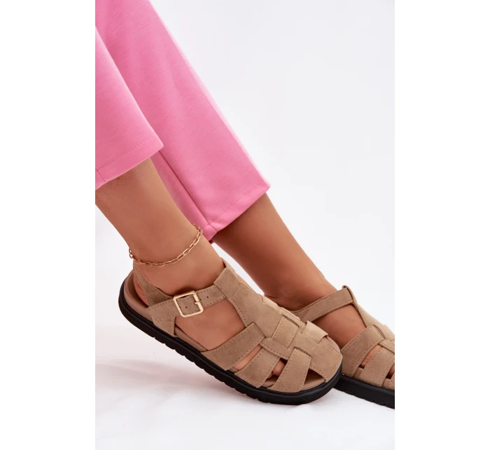 Dámské Římské Sandály S Zlatou Přezkou Na Platformě Béžové Terelina