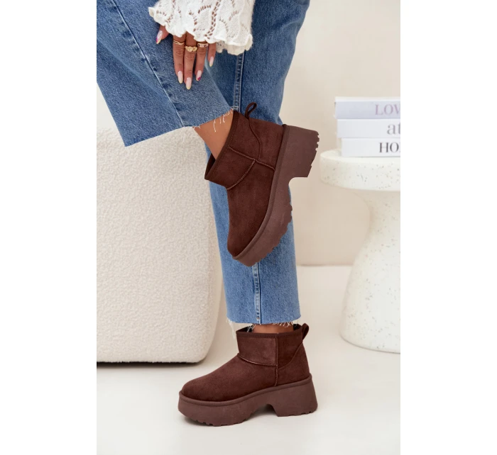 Dámské nízké zateplené sněhule Mavelle s kožíškem – hnědé Dámské nízké zateplené sněhule Mavelle s kožíškem – hnědé