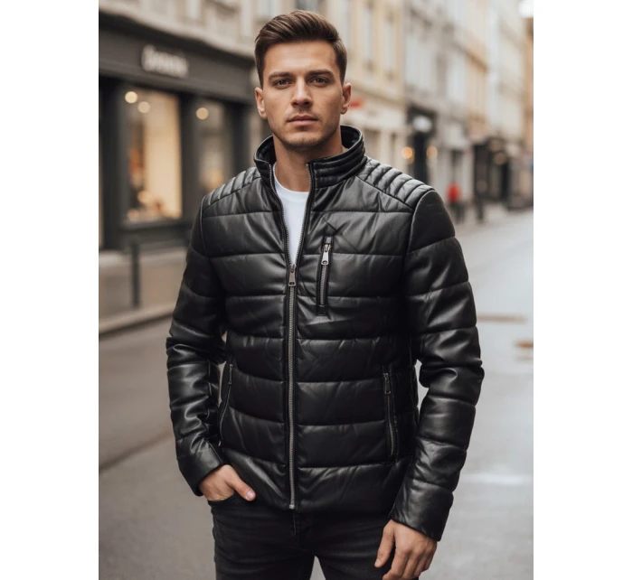 Pánská zateplená kožená bunda černá FashionStreet TX5115