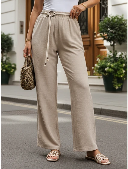 Dámské kalhoty s širokými nohavicemi, béžové, FashionStreet UY3074