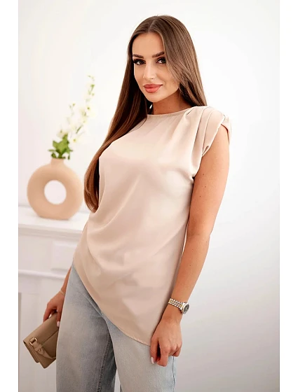 Elegantní dámská halenka s volánky a asymetrickým střihem béžový Elegantní dámská halenka s volánky a asymetrickým střihem béžový