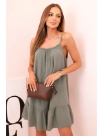 Dámské mušelínové šaty s ramínky a volánem khaki