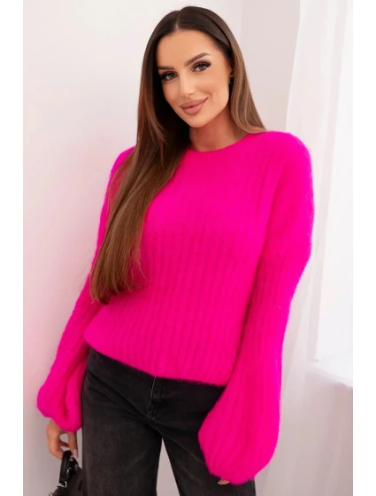 Svetr dámský z mohairu s bufáčovými rukávy malinová