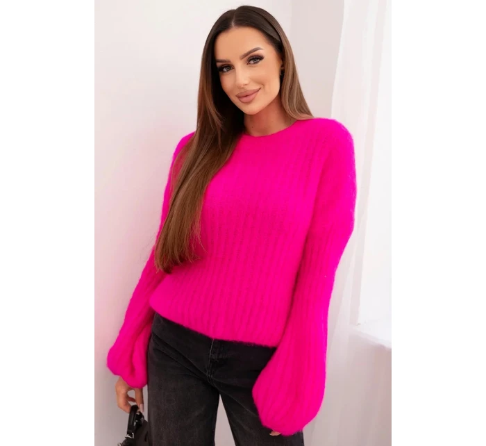 Svetr dámský z mohairu s bufáčovými rukávy malinová