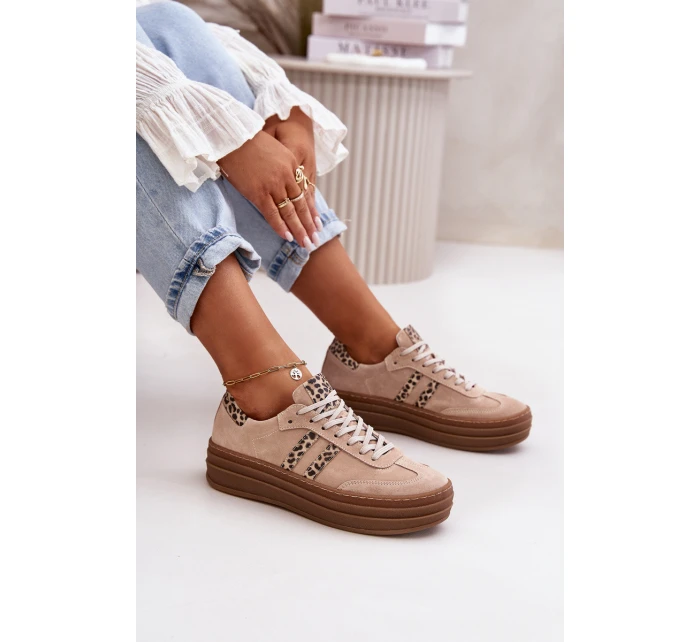 model 21669356 Dámské Semišové Sneakersy Na Platformě Leopardí Růžové - Zazoo