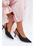 Dámské sandály z síťovaného materiálu na jehlovém podpatku Černé Emiliana Dámské sandály z síťovaného materiálu na jehlovém podpatku Černé Emiliana