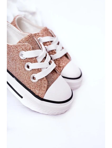 Dětské Brokátové Tenisky Růžové Zlato Bling-Bling Dětské Brokátové Tenisky Růžové Zlato Bling-Bling