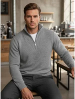 Pánský svetr se stojáčkem světle šedý Dstreet model 21995581 - FashionStreet