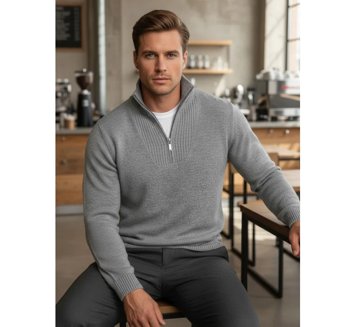 Pánský svetr se stojáčkem světle šedý Dstreet model 21995581 - FashionStreet