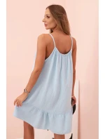 Dámská mušelínová šaty na ramínkách s volánem modrá