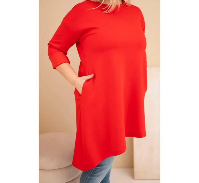 Dámská sukýnka Plus Size z viskózy s volným střihem a dlouhým rukávem červená