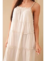 Dámské bavlněné šaty na ramínka s volány béžová