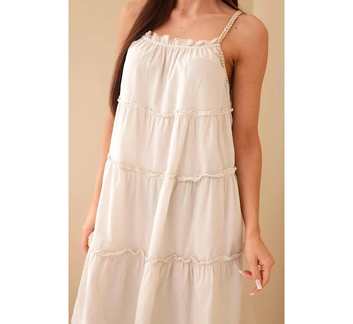 Dámské bavlněné šaty na ramínka s volány béžová