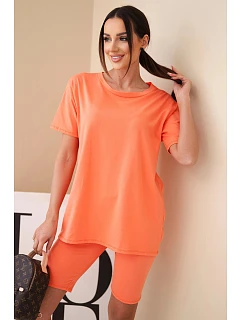 Dámský bavlněný komplet s krátkým rukávem a šortkami žlutý