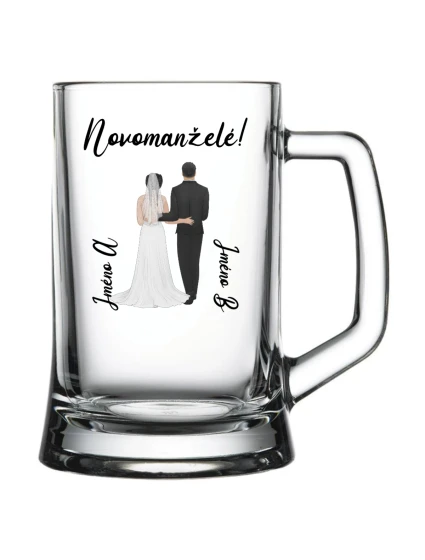 Personalizovaná pivní sklenice s novomanželským párem 