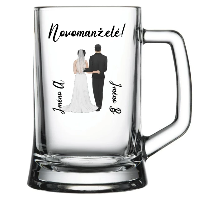 Personalizovaná pivní sklenice s novomanželským párem 