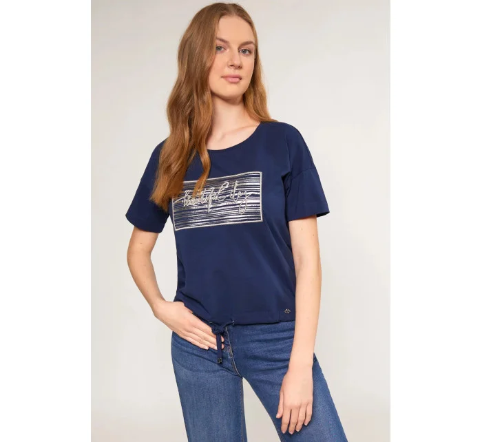 Dámské tričko s ozdobným panelem TSH0083-013 tmavě modrá - Monnari Dámské tričko s ozdobným panelem TSH0083-013 tmavě modrá - Monnari