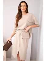 Dámský komplet s halenkou a midi sukní máslový fango