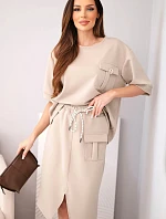 Dámský komplet s halenkou a midi sukní máslový fango