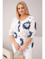 Dámská bavlněná halenka Plus Size s krátkým rukávem a knoflíky bílá