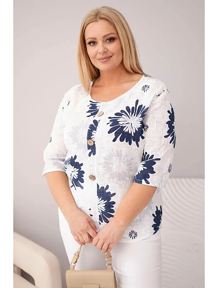 Dámská bavlněná halenka Plus Size s krátkým rukávem a knoflíky bílá