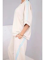 Dámský komplet máslový z viskózy mikina a kalhoty s lampasy béžový