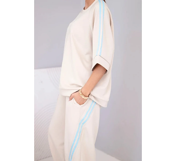 Dámský komplet máslový z viskózy mikina a kalhoty s lampasy béžový