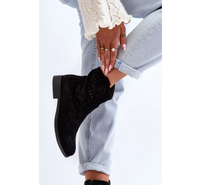 S.Barski dámské prolamované kotníkové boty na plochém podpatku, černé S.Barski dámské prolamované kotníkové boty na plochém podpatku, černé