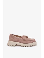 Dámské semišové mokasíny s dekorativní připínkou „Miś“ Vinceza – béžové