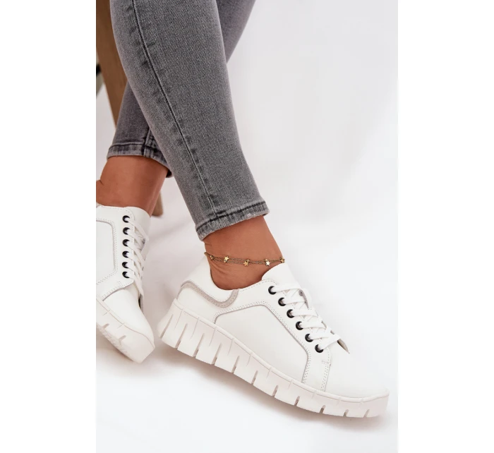 Dámské kožené polobotky se šněrováním Vinceza – bílé