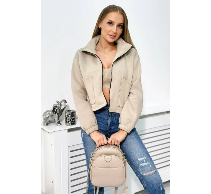 Izolovaná bavlněná mikina se zipem světle béžová