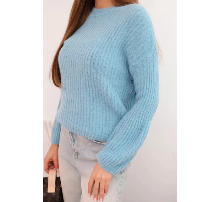 Svetr dámský z baby alpaky s balónovými rukávy modrý