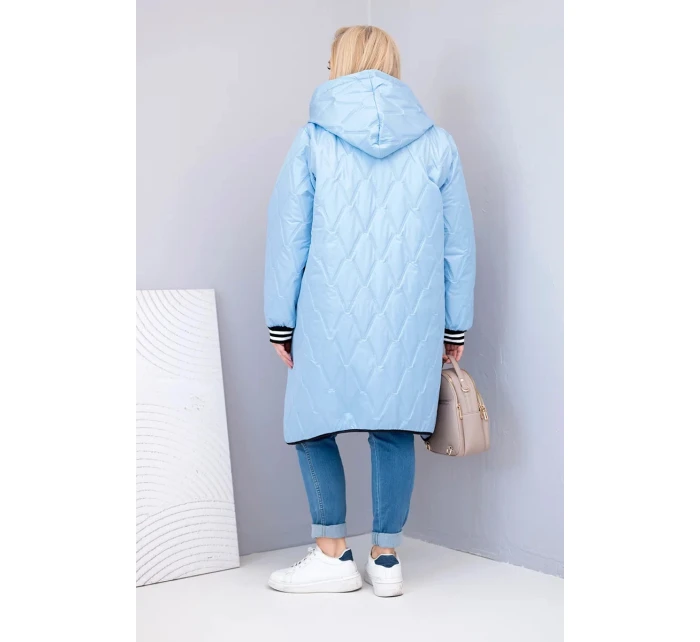 Dámská bunda Plus Size prošívaná s kapucí a model 21911638 manžetami modrá - K-Fashion