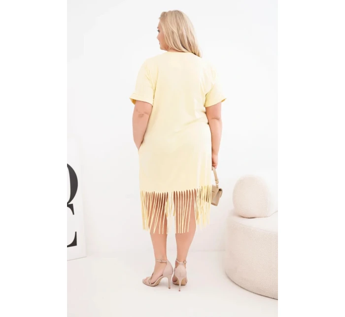 Dámské bavlněné šaty s výstřihem do V a třásněmi Plus Size žlutá