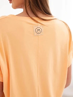 Dámská bavlněná halenka s výstřihem do V a krátkým rukávem broskvová