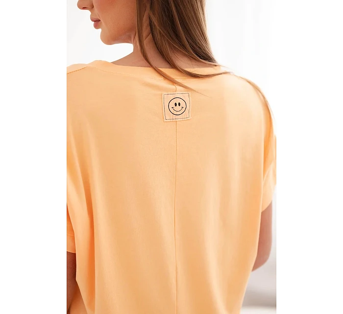 Dámská bavlněná halenka s výstřihem do V a krátkým rukávem broskvová