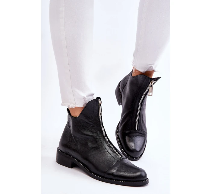 Kožené kozačky na zip Nicole 2785/037 Černá
