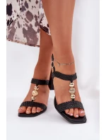 Dámské Sandály Na Podpatku S Dekorací A Pletením Černé Annaviel Dámské Sandály Na Podpatku S Dekorací A Pletením Černé Annaviel