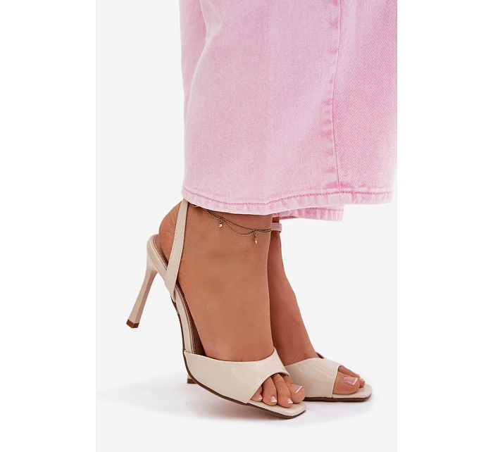 Dámské sandály na podpatku z umělé kůže béžové Olissey