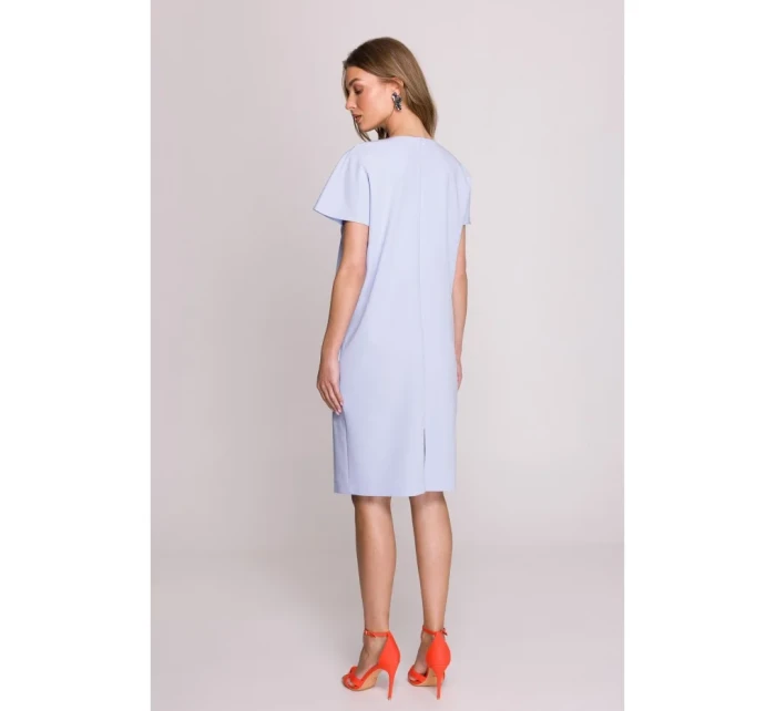 S392 Šaty uvolněného střihu s výstřihem do V - světle modré S392 Šaty uvolněného střihu s výstřihem do V - světle modré