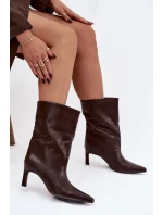 Dámské kotníkové boty na jehlovém podpatku z eko kůže Norell – čokoládové