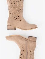 Designové  kozačky dámské hnědé na širokém podpatku