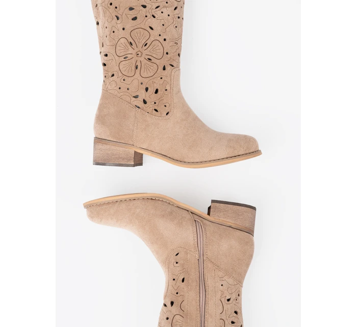 Designové  kozačky dámské hnědé na širokém podpatku