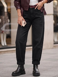 Jeansy damskie fit z paskiem czarne model 22361862 - FashionStreet