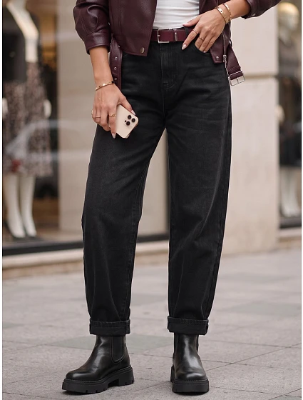 Dámské džíny s balónovým střihem a opaskem, černé, FashionStreet UY3130 Dámské džíny s balónovým střihem a opaskem, černé, FashionStreet UY3130