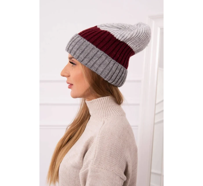 Fleecová čepice Bojana K265 tmavě šedá+ bordó+světle šedá